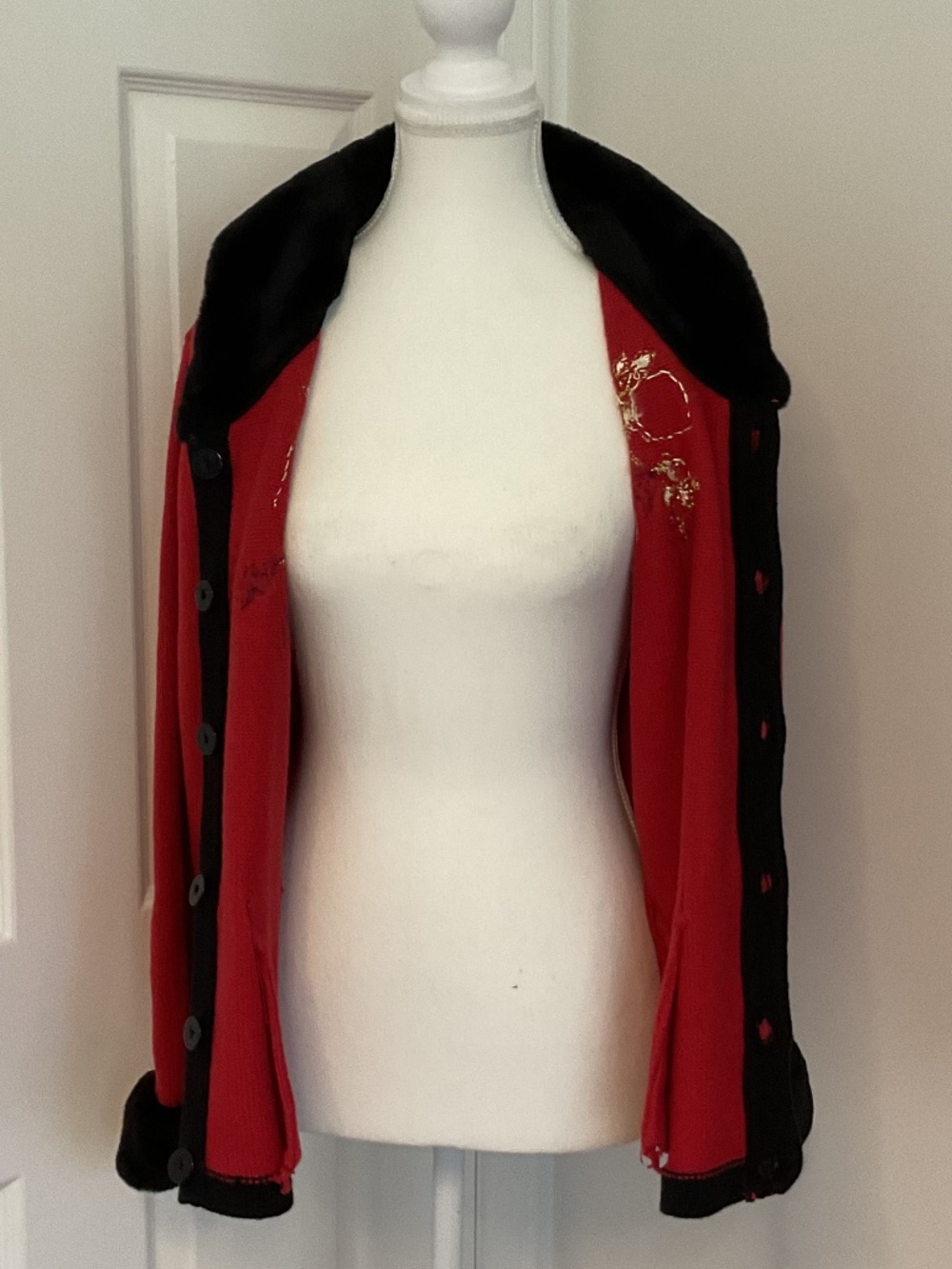 ✨ Rare Vintage Storybook Knits Cardigan Faux Fur Collar - size S - Picture 9 of 12
